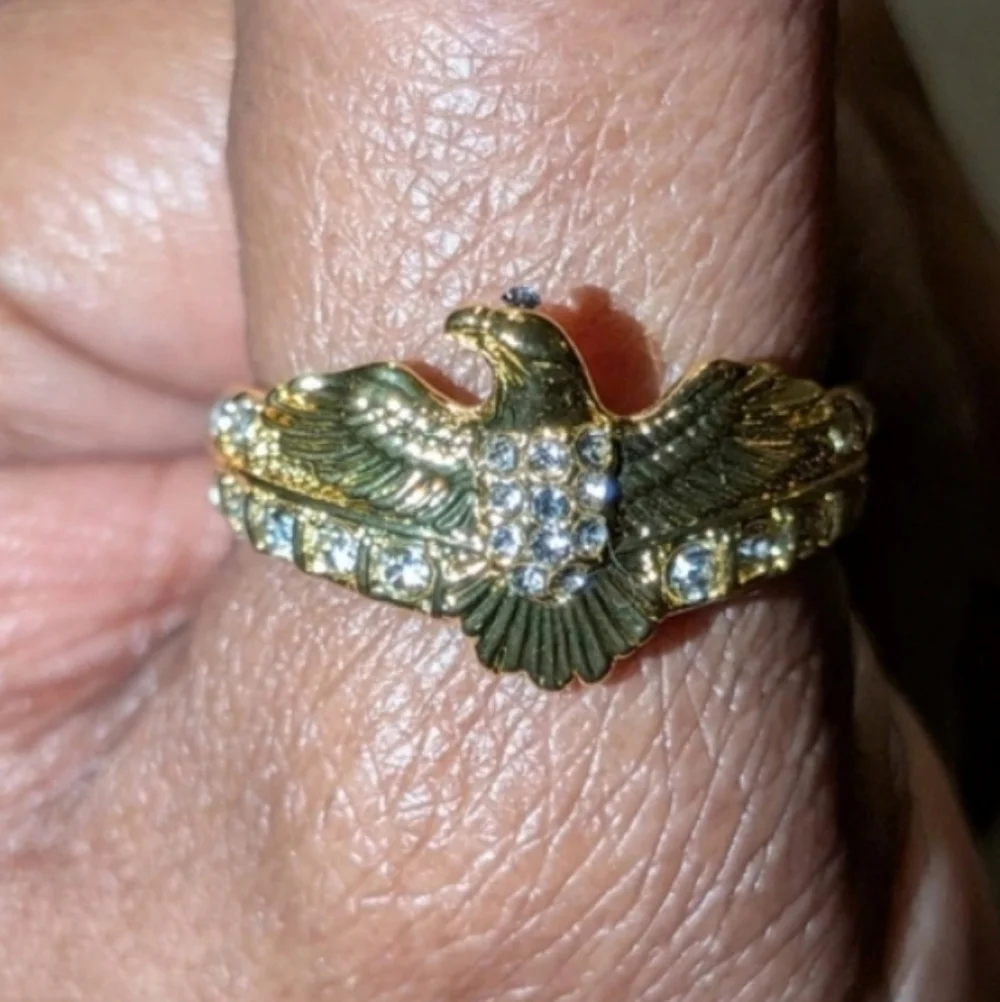 1ct Round Simulated Diamond Mens Flying Eagle Ring 14k Yellow Gold Plated 10